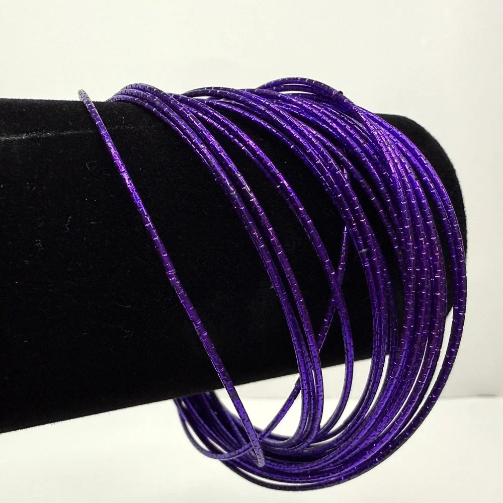 Purple Metallic Multi Link Bangle Bracelets Stackable Fashion Jewelry Size 7.5